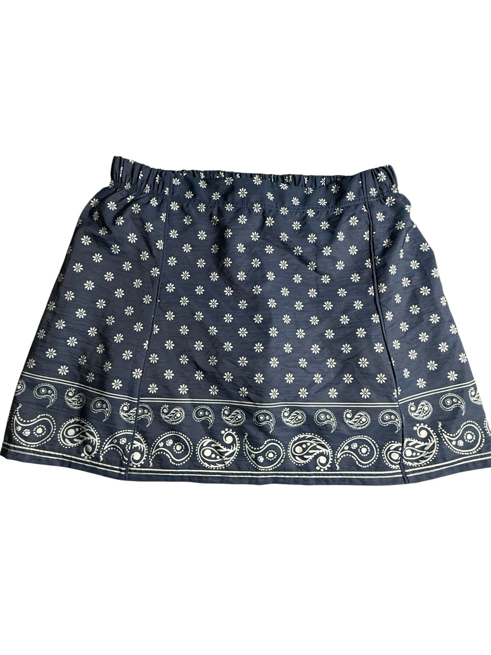 aerie Navy and White Paisley Daisy Print‎ Midi Skirt